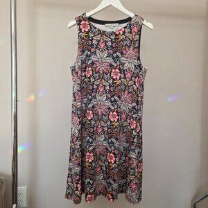 LOFT Multicolor Floral Knit A Line Sleeveless Swing Dress Stretch